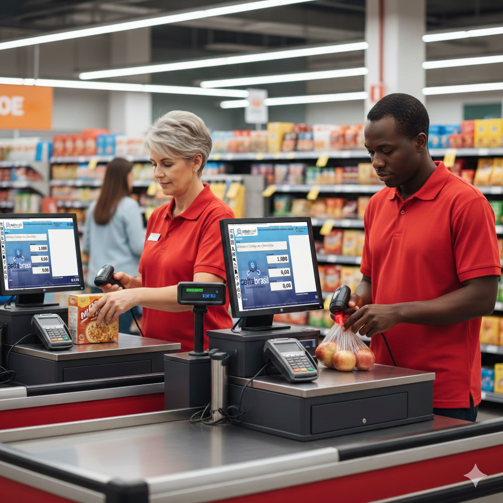 sistema do caixa do supermercado
